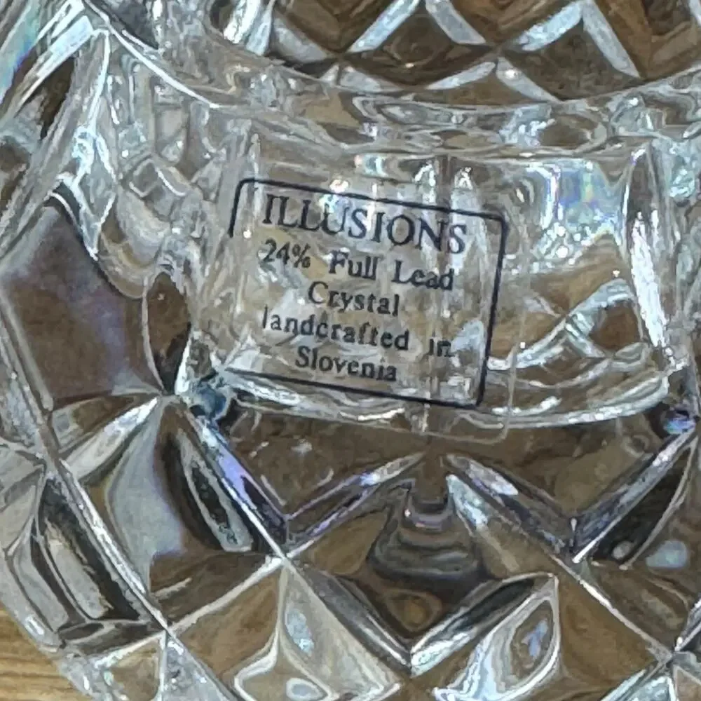 Pair VTG Illusions Samobor 24% Lead Crystal Votive Candle Holder Rose Bowl Set 2